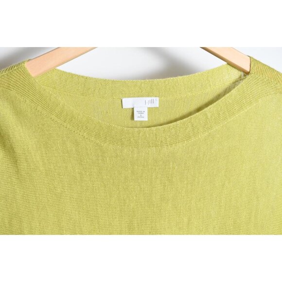 J Jill Lightweight Sweater Medium Linen Green Chartreuse Beachy 3/4 Sleeve - Picture 2 of 9